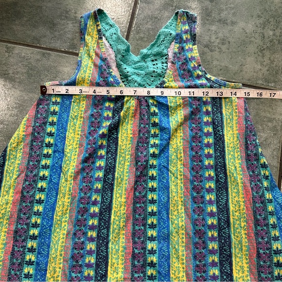 VTG Y2K Bright Colorful Striped Patterned Hippie Boho Crochet Lace Knit Cami - Picture 3 of 5